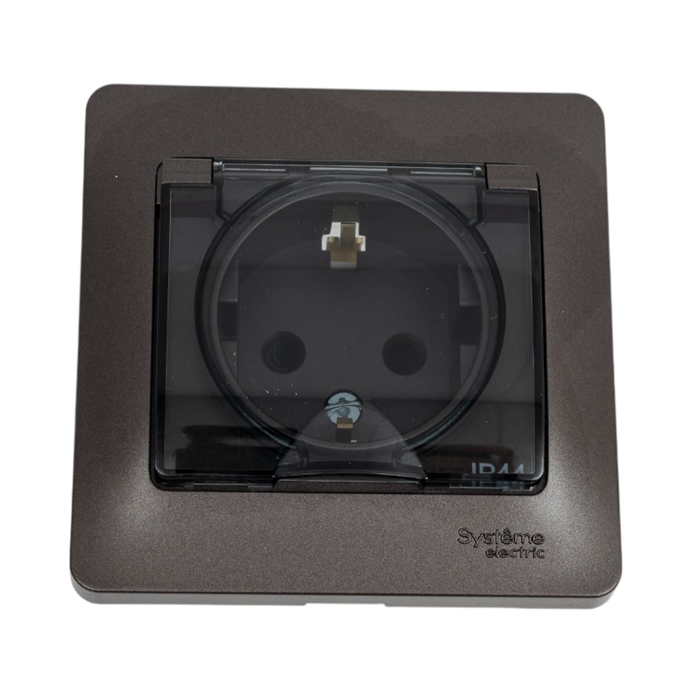 Изображение товара Розетка Systeme Electric Glossa Графит с защитными шторками, IP44, силовая