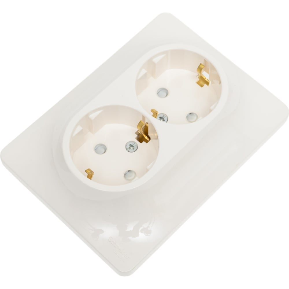 Изображение товара Розетка Systeme Electric Glossa Молочная 2-ая с защитными шторками для встраиваемого монтажа