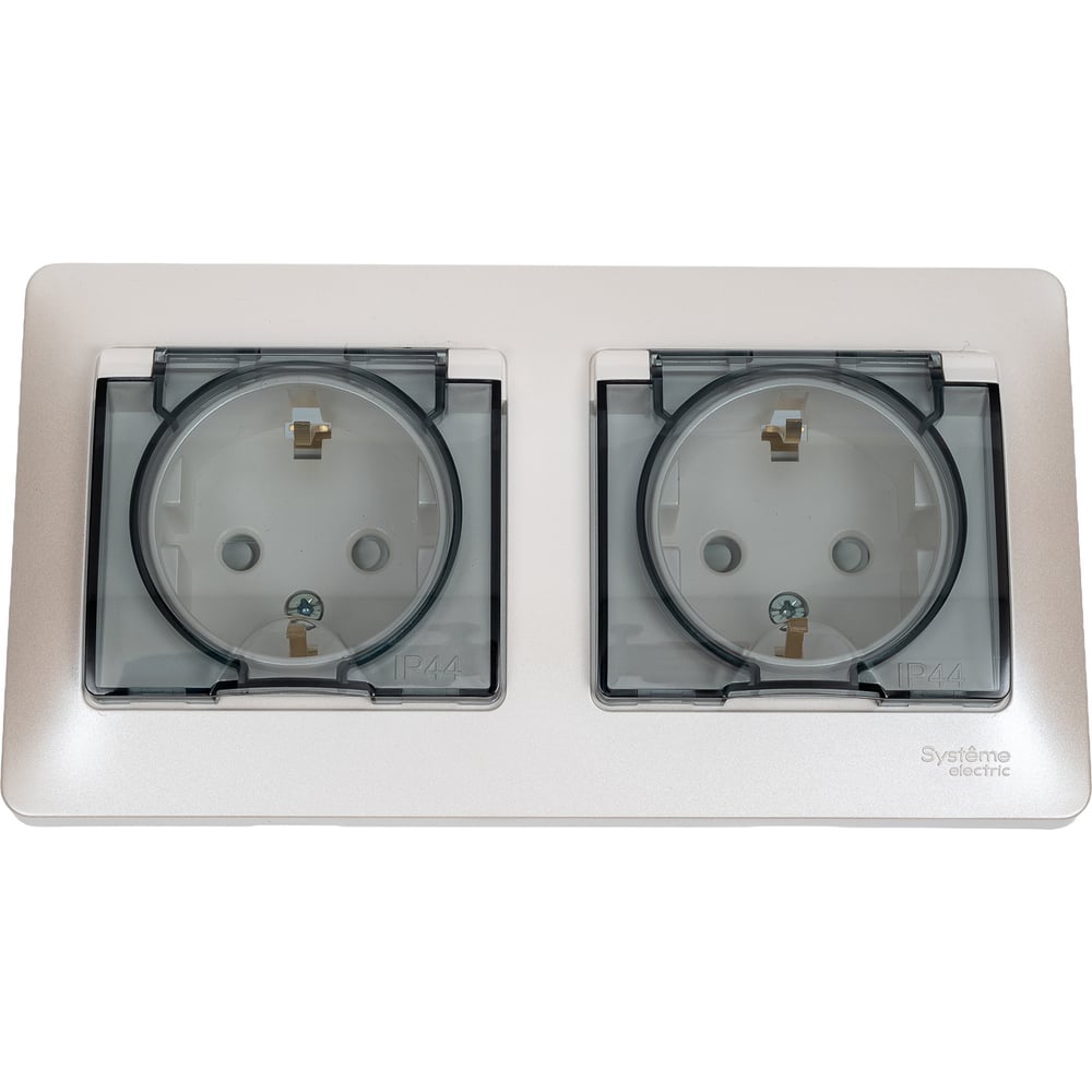 Изображение товара Розетка Systeme Electric Glossa Перламутр 2-ая с заземлением IP44