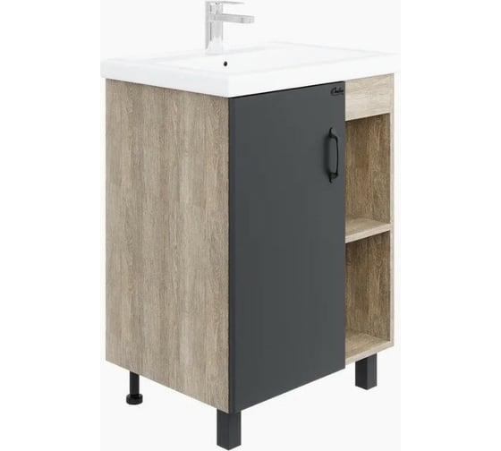 Изображение товара Тумба с раковиной Onika ТИМБЕР 60 напольная, серая мат./дуб сонома 106116