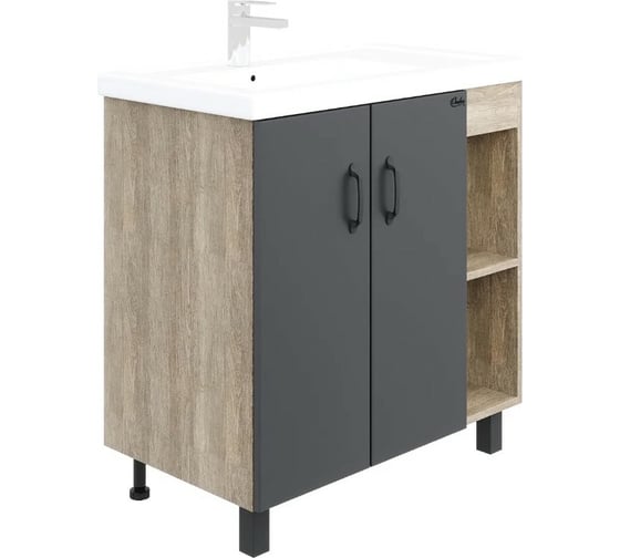 Изображение товара Тумба с раковиной Onika ТИМБЕР 80 напольная, серая мат./дуб сонома, правая 108046