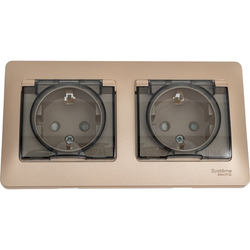 Изображение товара Розетка Systeme Electric Glossa Титан 2-ая IP44 с шторками