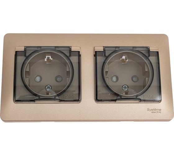 Изображение товара Розетка Systeme Electric Glossa Титан 2-ая с/з, со шторками, в сборе, IP44 SE GSL000447
