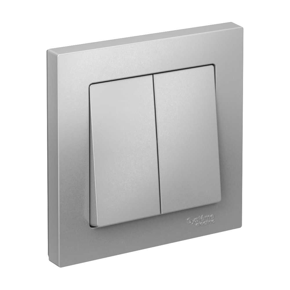 Изображение товара 2-клавишный выключатель Systeme Electric AtlasDesign Алюминий сх5 10А