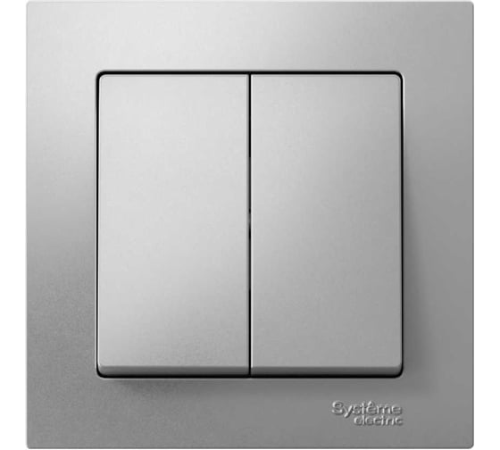 Изображение товара 2-клавишный выключатель Systeme Electric AtlasDesign Алюминий сх.5, 10АХ, в сборе SE ATN000352
