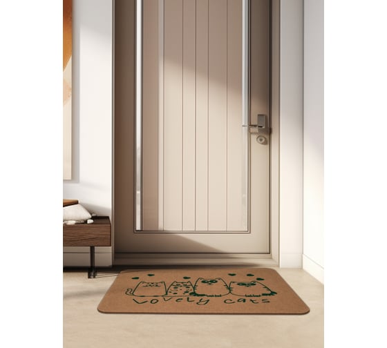 Изображение товара Коврик влаговпитывающий ComeForte ЧЕТЫРЕ КОТА, велюр, 60x90см, бежевый TCLR/W-1909