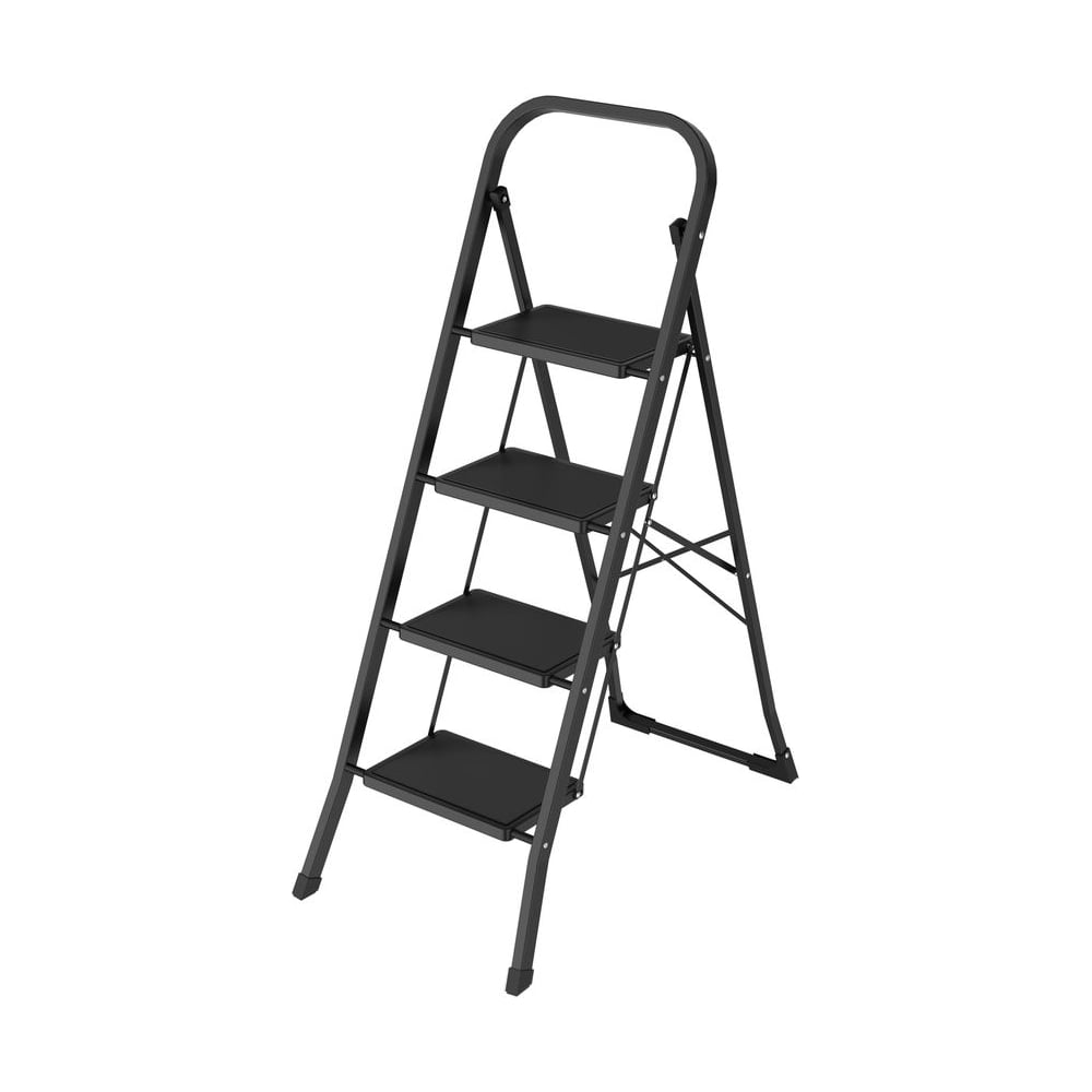 Изображение товара Стремянка стальная WORKY черная 4 широкие ступени ARD260941 надежная и безопасная