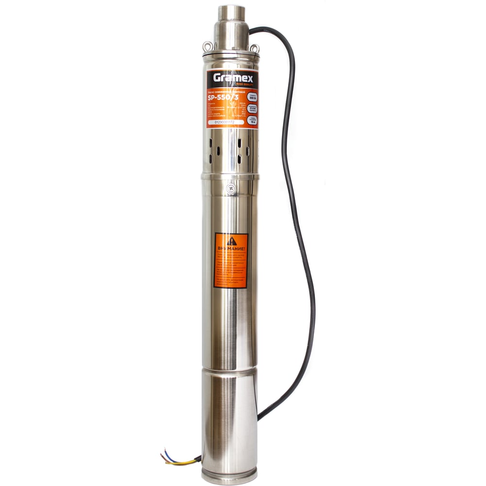 Изображение товара Винтовой скважинный насос Gramex SP-550/3, 550Вт, диаметр 75мм, напор 90м, подключение 1" кабель 1 м (1/1) 015486