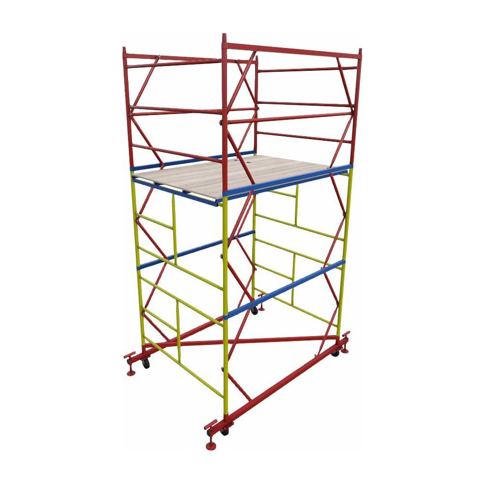 Изображение товара Вышка А5 ВП 1, 6х2, 0 H=4м - мобильная стальная вышка с площадкой и винтовыми опорами