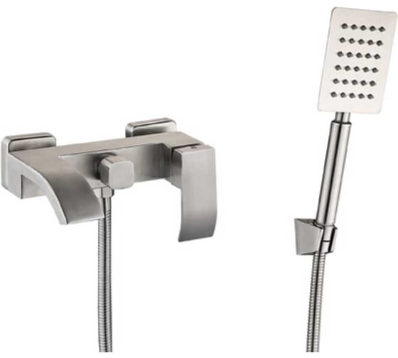 Изображение товара Смеситель для ванны ViEiR однорычажный с коротким квадратным изливом нерж сатин для ванны и душа V303531