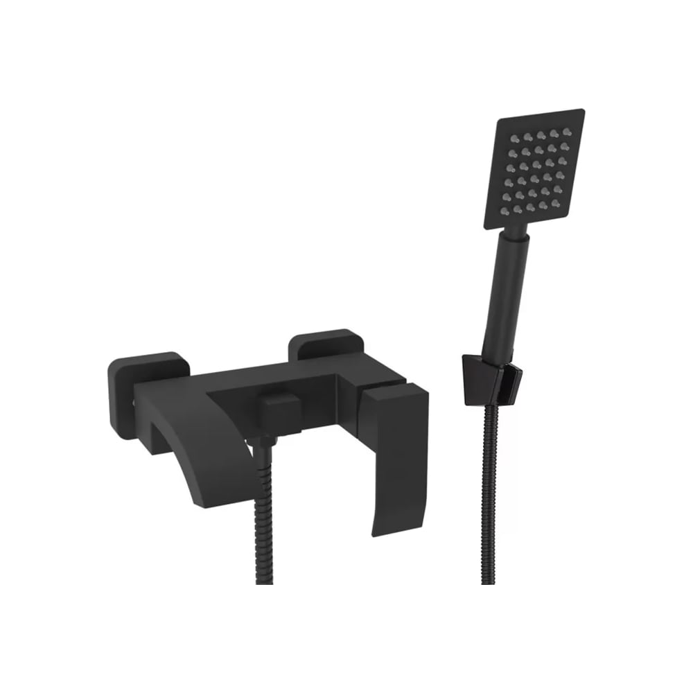 Изображение товара Смеситель для ванны ViEiR однорычажный, с коротким квадратным изливом, нерж сатин/черный V303531-C