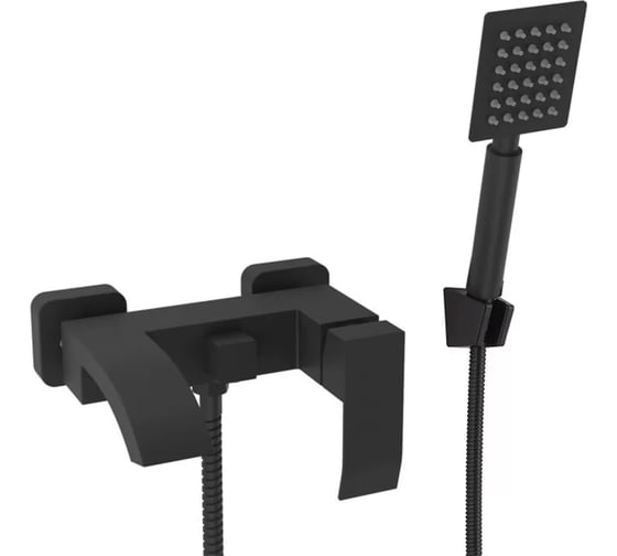 Изображение товара Смеситель для ванны ViEiR однорычажный, с коротким квадратным изливом, нерж сатин/черный V303531-C