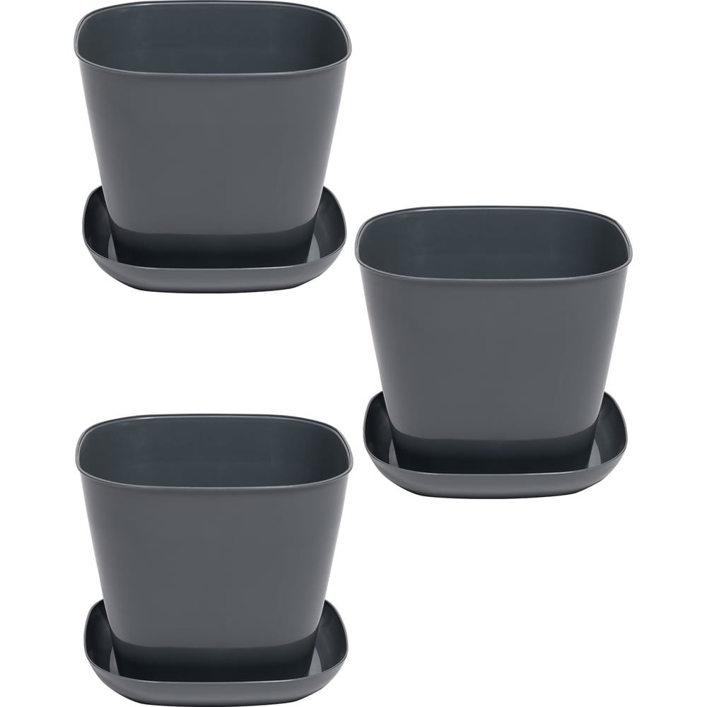 Изображение товара Кашпо квадратное Violet 1,3л с поддоном набор 3 шт серый N-3813/3-18