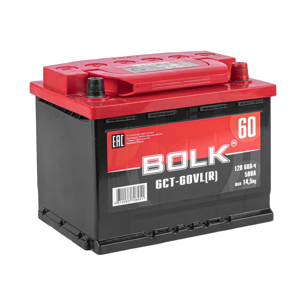 Изображение товара Аккумулятор BOLK Standart 60 Ач обратный R+ для автомобиля и мотоцикла