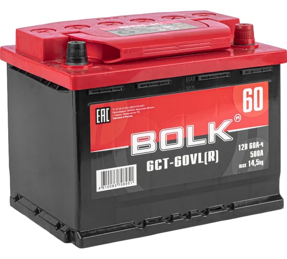 Изображение товара Аккумулятор BOLK Standart 60 А/ч обратный R+ 242x175x190 L2 EN 500 А B 60-3-R