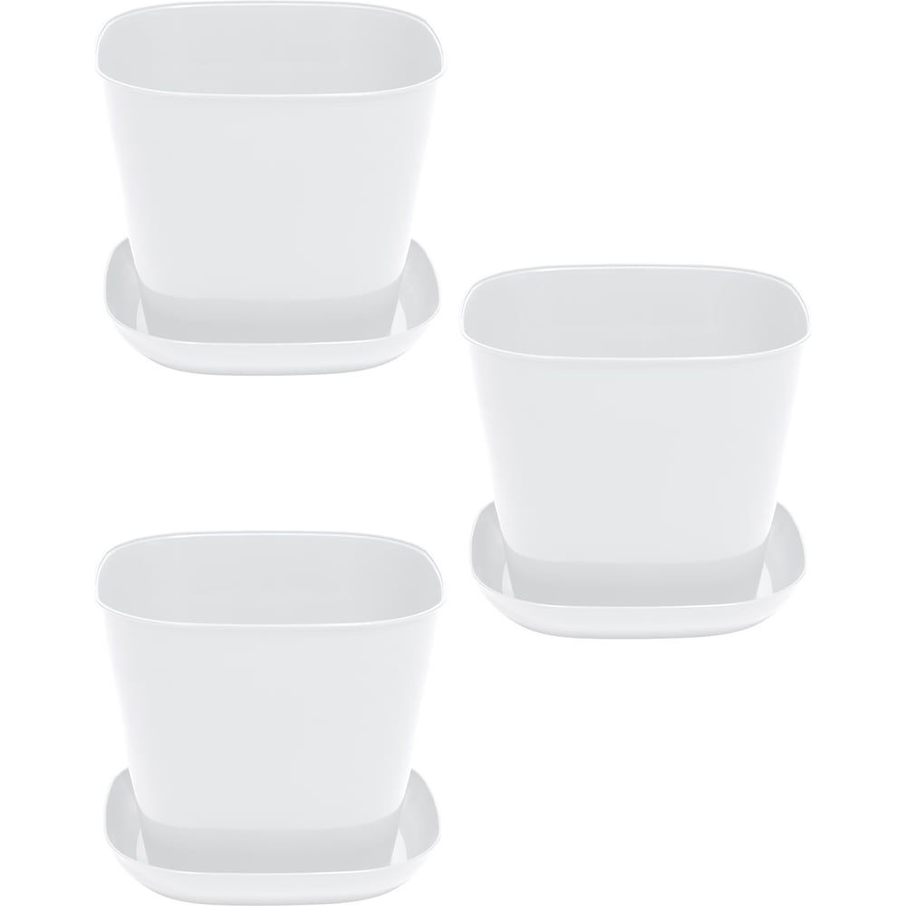 Изображение товара Кашпо квадратное Violet 5,0л с поддоном набор 3 шт белый N-3850/3-06