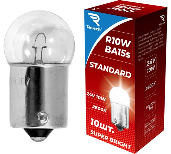 Изображение товара Лампа накаливания Rekzit R10W 24V 10W BA15s 10 шт 90503