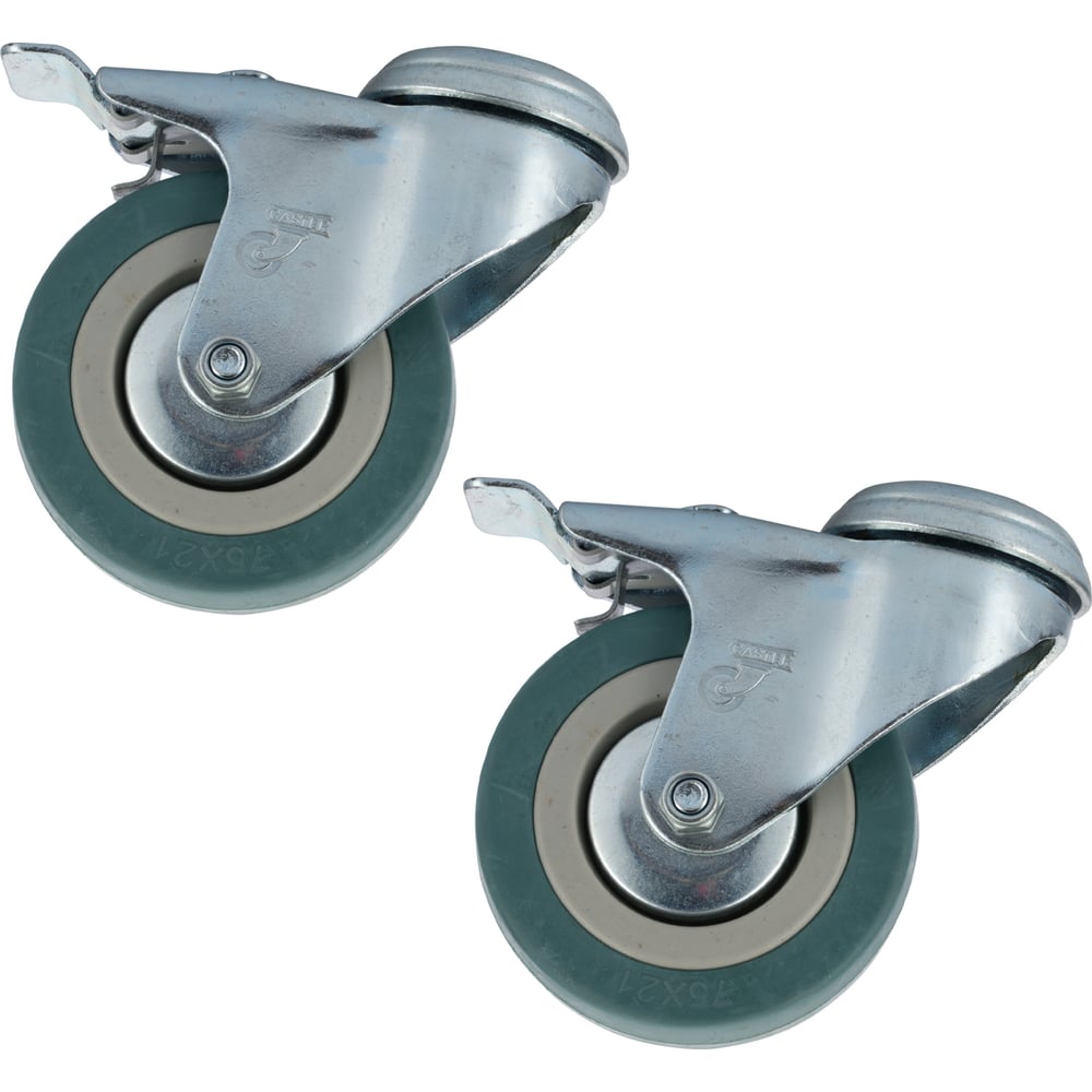 Изображение товара Набор колес Caster 75мм, поворотные с тормозом, с креплением под болт, серая резина, 2шт SChgb93-Н