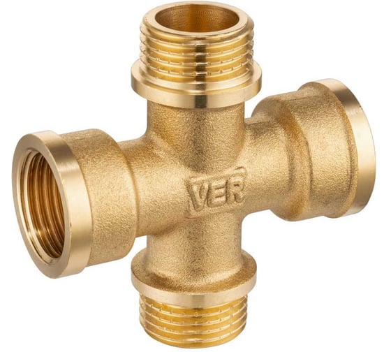 Изображение товара Крестовина резьбовая латунная ViEiR 1/2Ш × 1/2Г × 1/2Ш × 1/2Г для сантехнических соединений и трубопроводов XFM-3