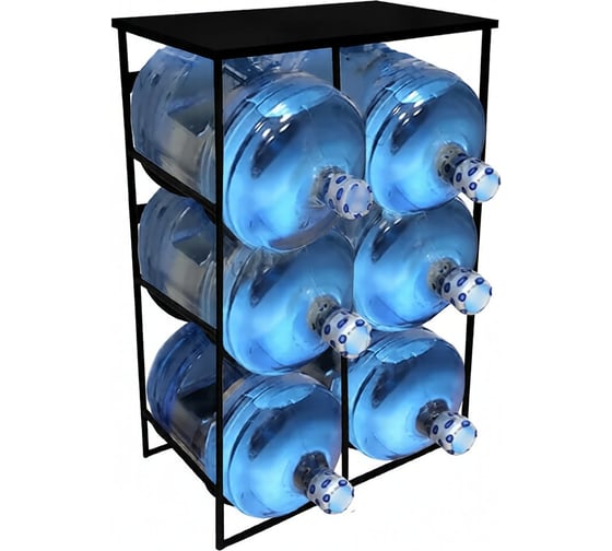 Изображение товара Подставка для 6 бутылей Metall78.ru 19 литров, В1040хШ620хГ350 мм, бутылочница, бок, со столом для кулера, чёрный ПДБСТ-БОК-06-9005