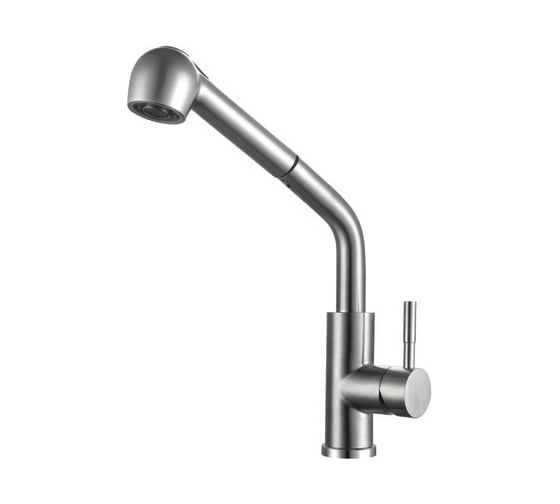 Изображение товара Смеситель для кухни ViEiR высокий однорычажный с выдвижной лейкой, нержавеющая сталь, сатин, для мойки и удобного мытья посуды V15027