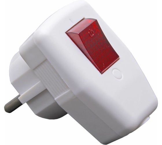 Изображение товара Угловая вилка STEKKER с выключателем, с заземлением, 250В, 16A, IP20, белый 39004