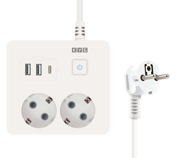 Изображение товара Удлинитель Power Cube PC 0,5м, 2р с заземлением, с выключателем, 16А, 3USB, белый кв SPG5-A4