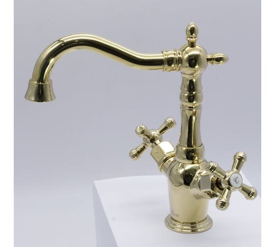 Изображение товара Смеситель для раковины ViEiR двухвентильный, золото, ретро стиль с поворотным изливом V370111-E