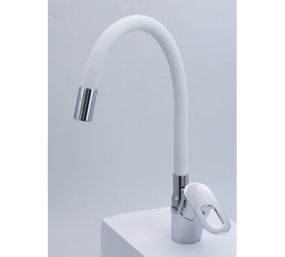 Изображение товара Смеситель однорычажный для кухни ViEiR с высоким поворотным изливом и гибким шлангом, белый, V243521-F