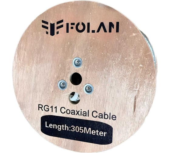 Изображение товара Кабель коаксиальный Folan RG11 UW (75 Ом), одножильный, CCS (омедненная сталь) внутренний, PVCнг(А), белый, бухта 305м FLRG11UW
