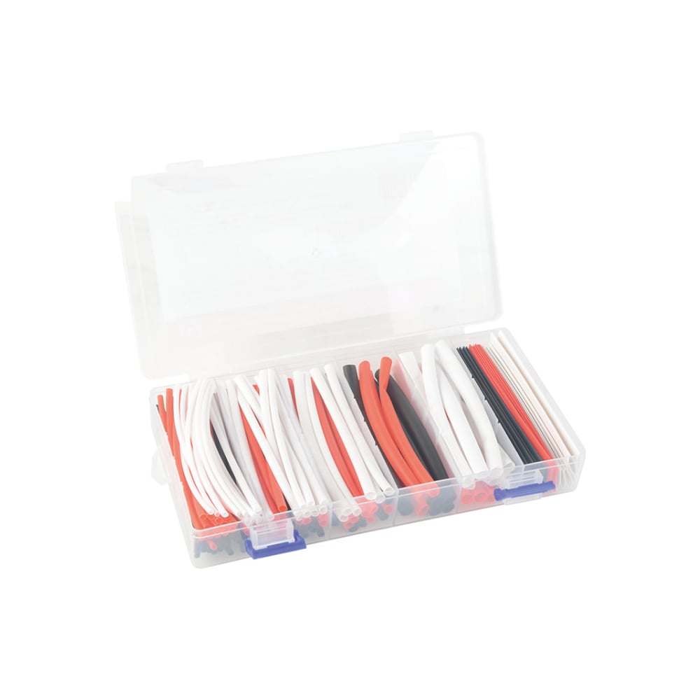 Изображение товара Термоусаживаемая трубка HLT ТТУ №2-3(2:1) набор в боксе: три цвета (черный, белый, красный), 2/1-48шт. 3/1.5-30шт. 4/2-18шт. 6/3-18шт. 10/5-18шт. 100мм. 084-15-402