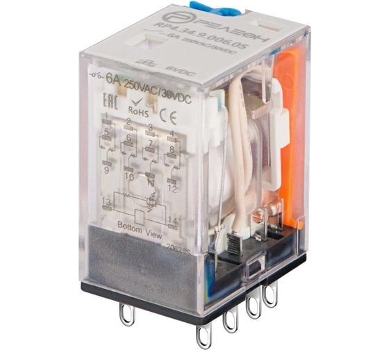 Изображение товара Промежуточное реле Релеон 4 CO конт. 6а ;= 6в Dc; блокируемая кнопка проверки + LED, RP434900605