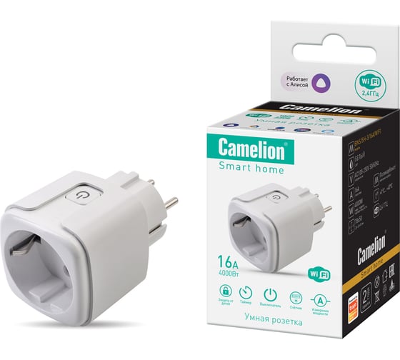 Изображение товара Розетка одинарная квадратная CAMELION Smart Home BNS/SH-3/16A/WIFI (16A 4000Вт, WiFi+Счетчик+Контроль) 15905