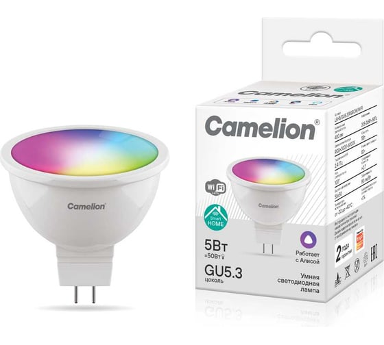 Изображение товара Умная лампа Camelion Smart Home LSH5/GU5.3/RGBСW/WIFI (5Вт GU5.3 RGB+DIM+CW 220В WiFi) 15946