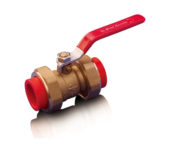 Изображение товара Шаровой кран Blue Ocean (2 сварные головки) "Fire Secure" - 32, противопожарный полипропилен Fire-S-B1 PPRF/BV(R)-32