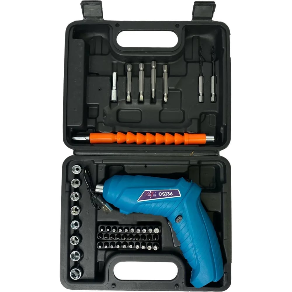 Изображение товара Аккумуляторная отвертка AktiTool CS136 с набором бит и подсветкой