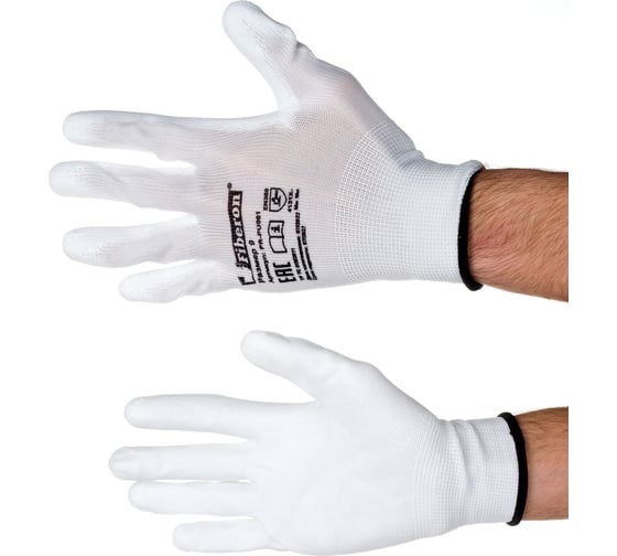 Изображение товара Перчатки для точных работ Fiberon полиэстер, полиуретановое покрытие, в и/у, 9(L), белые 119327
