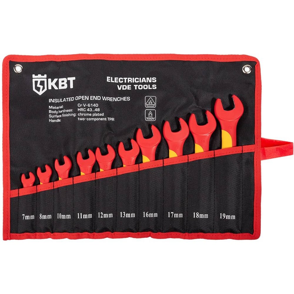 Изображение товара Набор диэлектрических однорожковых ключей КВТ НИК-Р-10 серия ПРОФИ 10 шт розьёг 7-19 мм