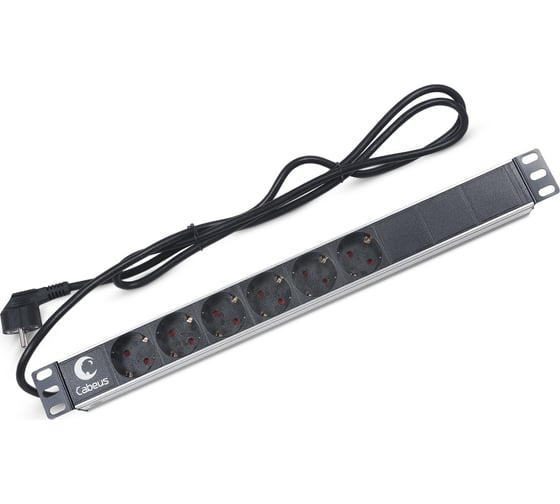 Изображение товара Блок евророзеток Cabeus для 19 шкафов горизонтальный 6 розеток 16 A без выключателя PDU-6P-2EU
