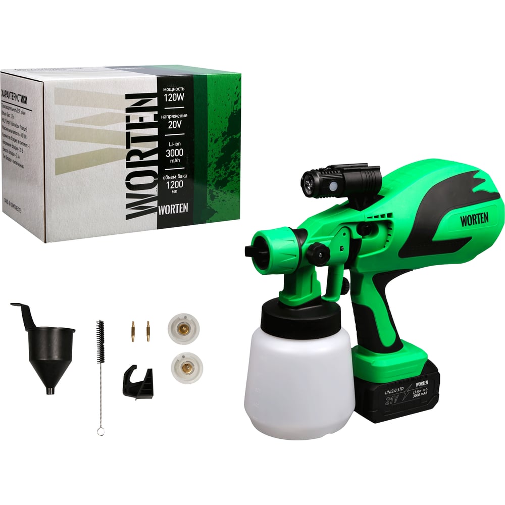 Изображение товара Краскопульт аккумуляторный WORTEN 1х3.0 Ач 1200 мл КА-90000711