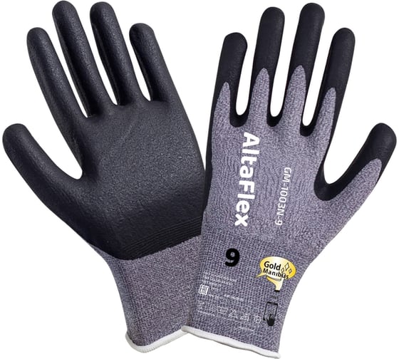 Изображение товара Перчатки нейлоновые GOLD MANIBUS GM-1003N- 9 AltaFlex эластичные с покрытием из вспененного нитрила р.9 (L) 12/240 УТ-00000605