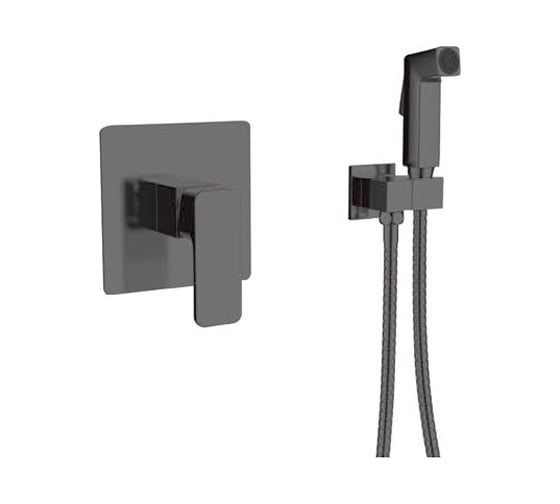 Изображение товара Комплект скрытого монтажа для биде ViEiR квадратный латунь графит гигиенический душ с лейкой и шлангом V113551-G