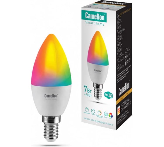 Изображение товара Светодиодная лампа Camelion Smart Home LSH7/C35/RGBСW/Е14/WIFI 7Вт Е14 RGB+DIM+CW 220В 14500