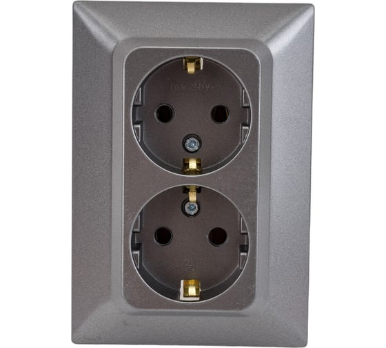 Изображение товара Розетка NE-AD 2-гнезда с заземлением, керамика, 16А, 250В, Aras, Графит, 93-121-85-P