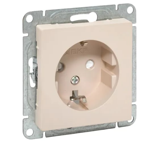 Изображение товара Механизм розетки EKF 16А, с заземлением, со шторками, кремовый Эпика UP1-SOI-111