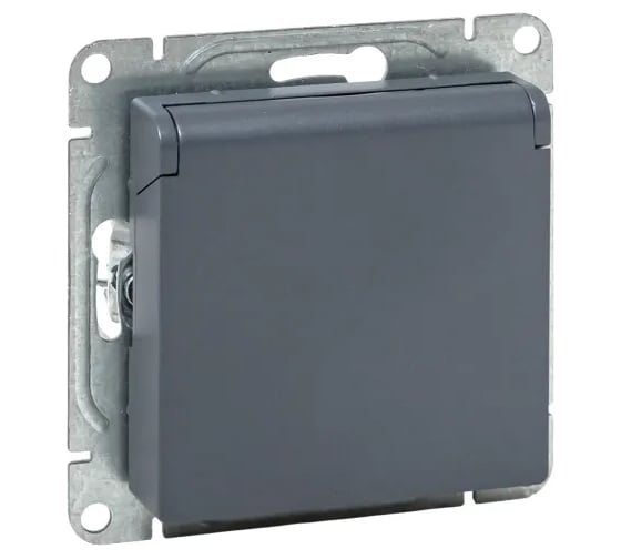Изображение товара Механизм розетки EKF 16А, IP44, с заземлением, со шторками, c крышкой, графит Эпика UP1-SOG-111-44