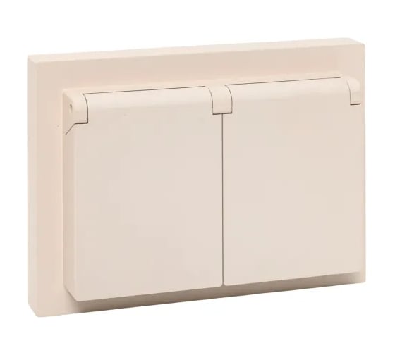 Изображение товара Механизм розетки EKF двойной, 16А, IP44, с заземлением, со шторками, с рамкой, с крышками, кремовый Эпика UP1-SOI-211-44