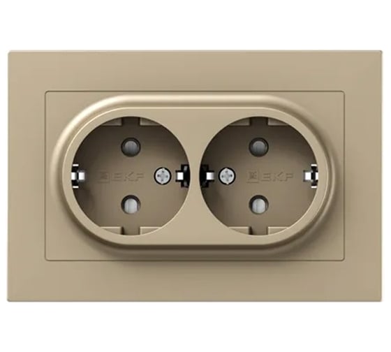 Изображение товара Механизм розетки EKF двойной, 16А, с заземлением, со шторками, с рамкой, шампань Эпика UP1-SOC-211