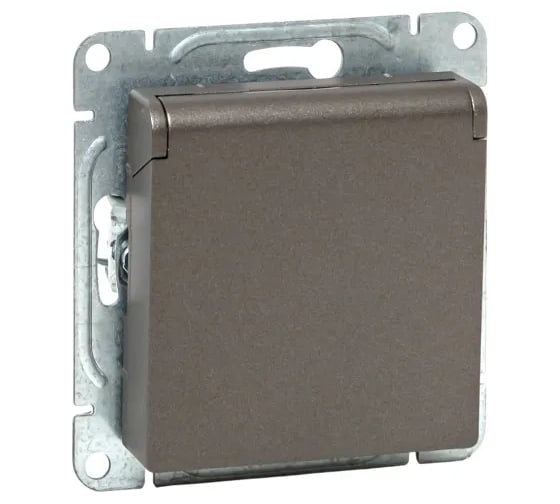 Изображение товара Механизм розетки EKF 16А, IP44, с заземлением, со шторками, c крышкой, мокко Эпика UP1-SOM-111-44