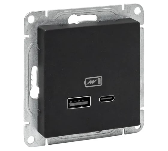 Изображение товара Механизм розетки EKF USB-A+С, чёрный Эпика UP1-SOB-USBA+USBC